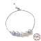 Rhodium Plated Real Platinum Plated 925 Sterling Silver Slider Bracelets, with Dyed Natural Agate Round Beaded, with S925 Stamp, Light Steel Blue, 8-5/8 inch(22cm)