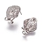 Brass Micro Pave Cubic Zirconia Stud Earring Findings, French Clip Earrings, with Loop, Rhombus, Clear, Platinum, 18.5x14x12mm, Hole: 1.8mm, Pin: 0.7mm