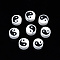 Handmade Polymer Clay Beads, Flat Round with Yin Yang, White, 9~10x9~10x4~7mm, Hole: 2mm