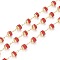 3.28 Feet Handmade Glass Beaded Chains, with Brass Findings, Long-Lasting Plated, Rondelle, Faceted, Soldered, Golden, Red, 4mm