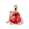 Real 18K Gold Plated Rack Plating Brass Micro Pave Clear Cubic Zirconia Pendants, with Glass, Long-Lasting Plated, Cadmium Free & Lead Free, Dolphin with Heart Charm, Red, 20.5x17x8mm, Hole: 5.5x3.5mm