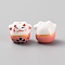 Handmade Porcelain Beads, Famille Rose Porcelain, for DIY Accessories, Fortune Cat, Coral, 13x14x11mm, Hole: 2mm