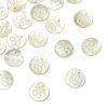 20Pcs Natural Shell Flat Round with Engraved Cherry Charms SHEL-CJ0001-36-1