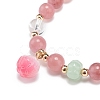 Natural Strawberry Quartz & Quartz Crystal Round Beaded Stretch Bracelet BJEW-JB09014-4