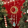 Wire Wrapped Natural Green Aventurine & Metal Sun with Moon Pendant Decorations PW-WG96896-01-4