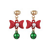 Bowknot Alloy with Acrylic & Brass Bell Stud Dangle Earrings EJEW-JE06092-1
