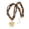 Alloy Flower Pendant 2-Strand Leopard Print Polyester Cord Necklaces for Women NJEW-A066-05G-4