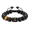 Natural Tiger Eye & Lava Rock Round Beads Adjustable  Bracelets TV6214-7-1