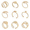 9Pcs 9 Styles Ion Plating(IP) 304 Stainless Steel Open Cuff Ring Components STAS-WR0001-34-1