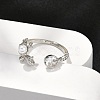 Dolphin Brass Micro Pave Cubic Zirconia Cuff Rings for Women RJEW-K240-10P-2
