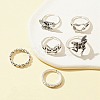 6Pcs 6 Style Butterfly & Heart & Chain Shape Alloy Stackable Rings Set RJEW-FS0001-05A-5