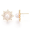 Daisy Flower Natural Pearl Stud Earrings with Enamel PEAR-N020-07G-2
