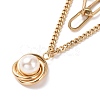 PVD Vacuum Plating 304 Stainless Steel Double Chains Multi Layered Necklace with Plastic Pearl Flower Charm for Women STAS-E155-20G-2