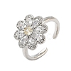 Flower Brass Micro Pave Cubic Zirconia Cuff Rings for Women RJEW-A069-01B-P-4