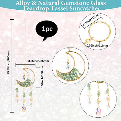 1Pc Alloy & Natural Gemstone Chips Moon Hanging Ornaments HJEW-BBC0001-17B-1