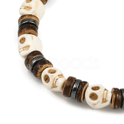 Natural Coconut & Synthetic Turquoise & Non-magnetic Synthetic Hematite Beads Stretch Bracelets for Men BJEW-JB12133-01-1