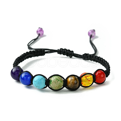Dyed Natural & Synthetic Mixed Gemstone Round Braided Bead Bracelet BJEW-JB09624-1