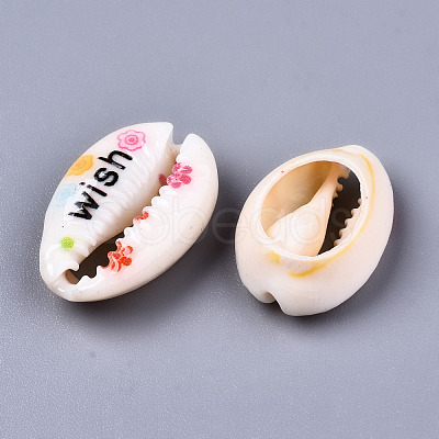 Printed Natural Cowrie Shell Beads SHEL-S266-16-1
