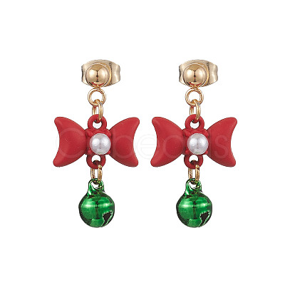 Bowknot Alloy with Acrylic & Brass Bell Stud Dangle Earrings EJEW-JE06092-1