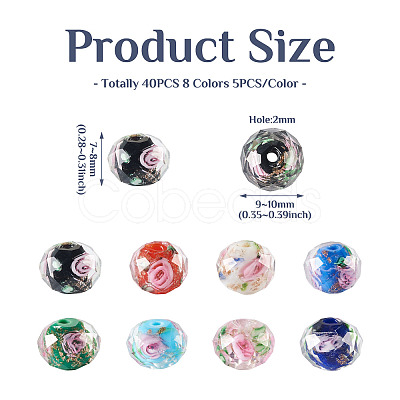 40Pcs 8 Colors Handmade Gold Sand Lampwork Beads Strands LAMP-YS0001-01-1