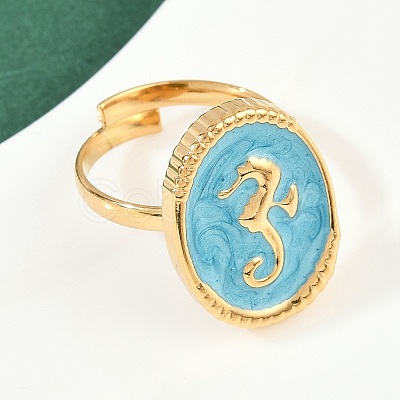 304 Stainless Steel Enamel Open Cuff Rings for Women RJEW-K301-06B-01-1