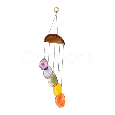 Wood & Natural Dye Agate Wind Chime Pendants HJEW-H054-03-1