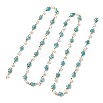2Pcs 2 Colors Synthetic Turquoise & Glass Pearl Link Chains AJEW-JB01594-01-1