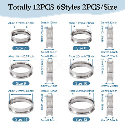 12Pcs 6 Size 201 Stainless Steel Grooved Finger Ring Settings RJEW-TA0001-05P-1