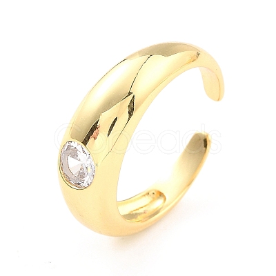 Clear Cubic Zirconia Chunky Open Cuff Ring for Women X-RJEW-C018-18G-1