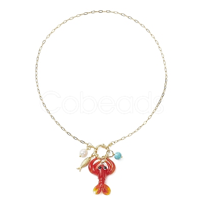 Handmade Lampwork Red Shrimp Pendant Nekclaces NJEW-JN05913-1