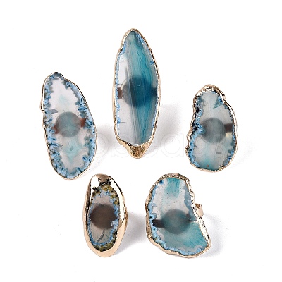 Natural Agate Cuff Rings RJEW-Q035-02G-1