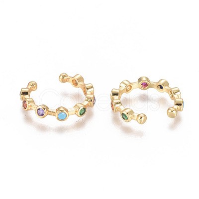 Golden Plated Brass Micro Pave Cubic Zirconia Cuff Earrings LS-EJEW-L244-21G-1