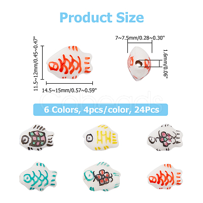 24Pcs 6 Colors Handmade Printed Porcelain Beads PORC-HS0001-01-1