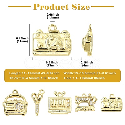10Pcs 5 Styles Brass Micro Pave Clear Cubic Zirconia Pendants KK-CJ0004-26G-1