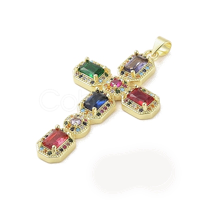 Golden Brass Micro Pave Random Color Cubic Zirconia Pendants KK-A209-07D-G-1