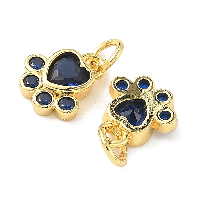 Brass Pave Cubic Zirconia Paw Print Charms KK-I355-17G-04-1