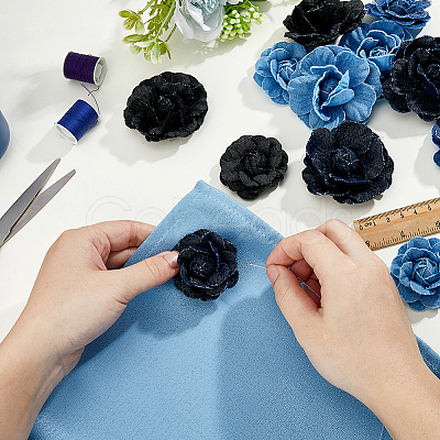 16Pcs 8 Styles Denim Cloth & Nylon Flowers DIY-FH0007-88-1
