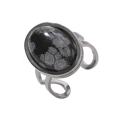 Oval Natural Snowflake Obsidian Finger Rings RJEW-M062-02P-06-1