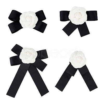 ANATTASOUL 4Pcs 4 Style Polyester Camellia Bow Tie Neck Tie Lapel Pins JEWB-AN0001-03-1