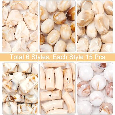 Nbeads 90Pcs 6 Style Acrylic Beads OACR-NB0001-20-1