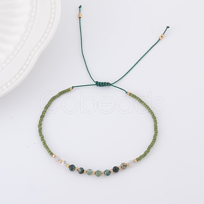 2mm Faceted Natural Green Aventurine Beaded Braided Adjustable Bracelets for Women PF2854-1-1