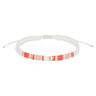 Bohemian Style Glass Seed Bead & Plastic Braided Bead Bracelets QF8968-4-1