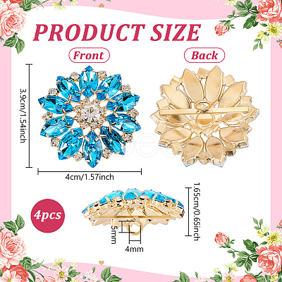 4Pcs Alloy & Glass & Rhinestone Shank Buttons BUTT-FG0001-63B-1