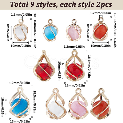 SUNNYCLUE 18Pcs 9 Styles Resin Imitation Cat Eye Pendants KK-SC0003-76-1