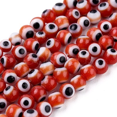 Handmade Evil Eye Lampwork Round Bead Strands X-LAMP-L055-4mm-10-1