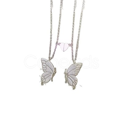2Pcs Alloy Enamel Magnetic Luminous Butterfly Pendant Friendship Couple Necklaces FS-WG3F676-01-1
