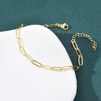 Brass Paperclip Chains Bracelets for Women BJEW-C140-24G-1