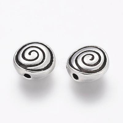 Tibetan Style Alloy Flat Round Carved Vortex Beads TIBEB-5437-AS-LF-1