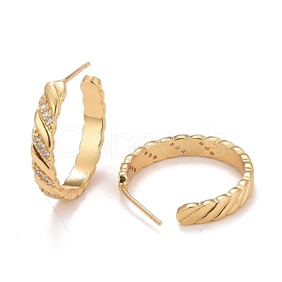 Clear Cubic Zirconia Twist Rope Wrap Stud Earrings EJEW-C022-18G-1