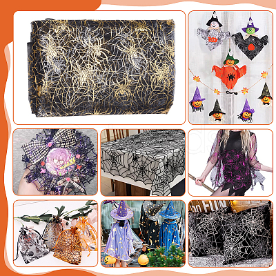 Halloween Spider & Spider Web Polyester Gauze Fabric AJEW-WH0314-677A-1